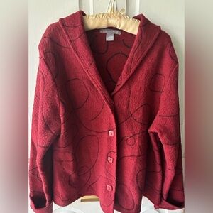 Vintage Carroll Reed 100% Boiled Wool Jacket Cardigan RED Womens XL Cottagecore